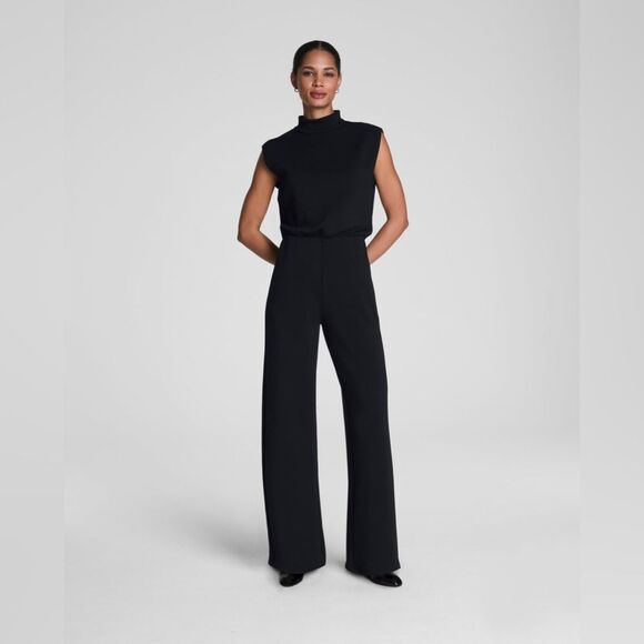 SPANX Pants - SPANX AirEssentials Mockneck Jumpsuit Sleeveless Black Wide-Leg Size Large